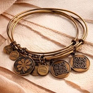 Alex and Ani Bangle Set 3 Lucky Clover Celtic Knot Expandable Bracelet USA Made